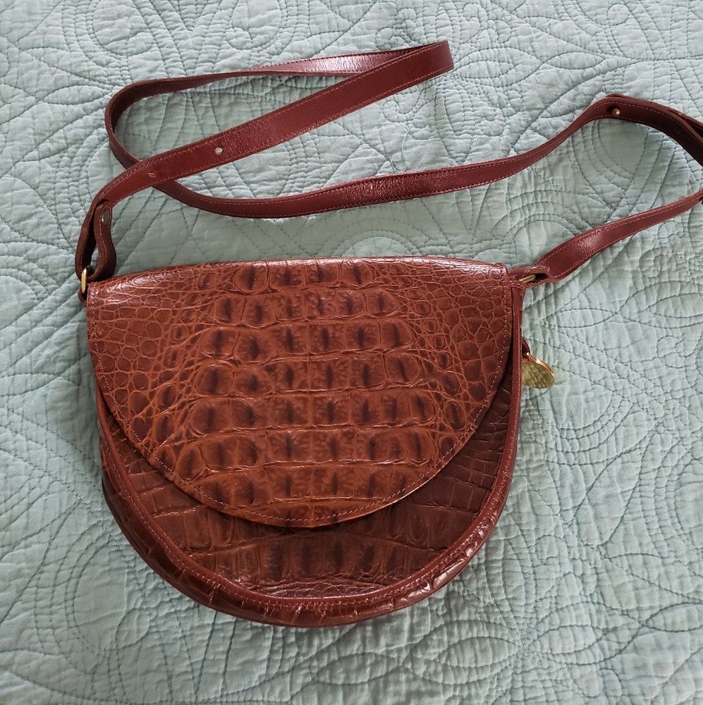 Brahmin Brown Crocodile Pattern Vintage Shoulder Bag